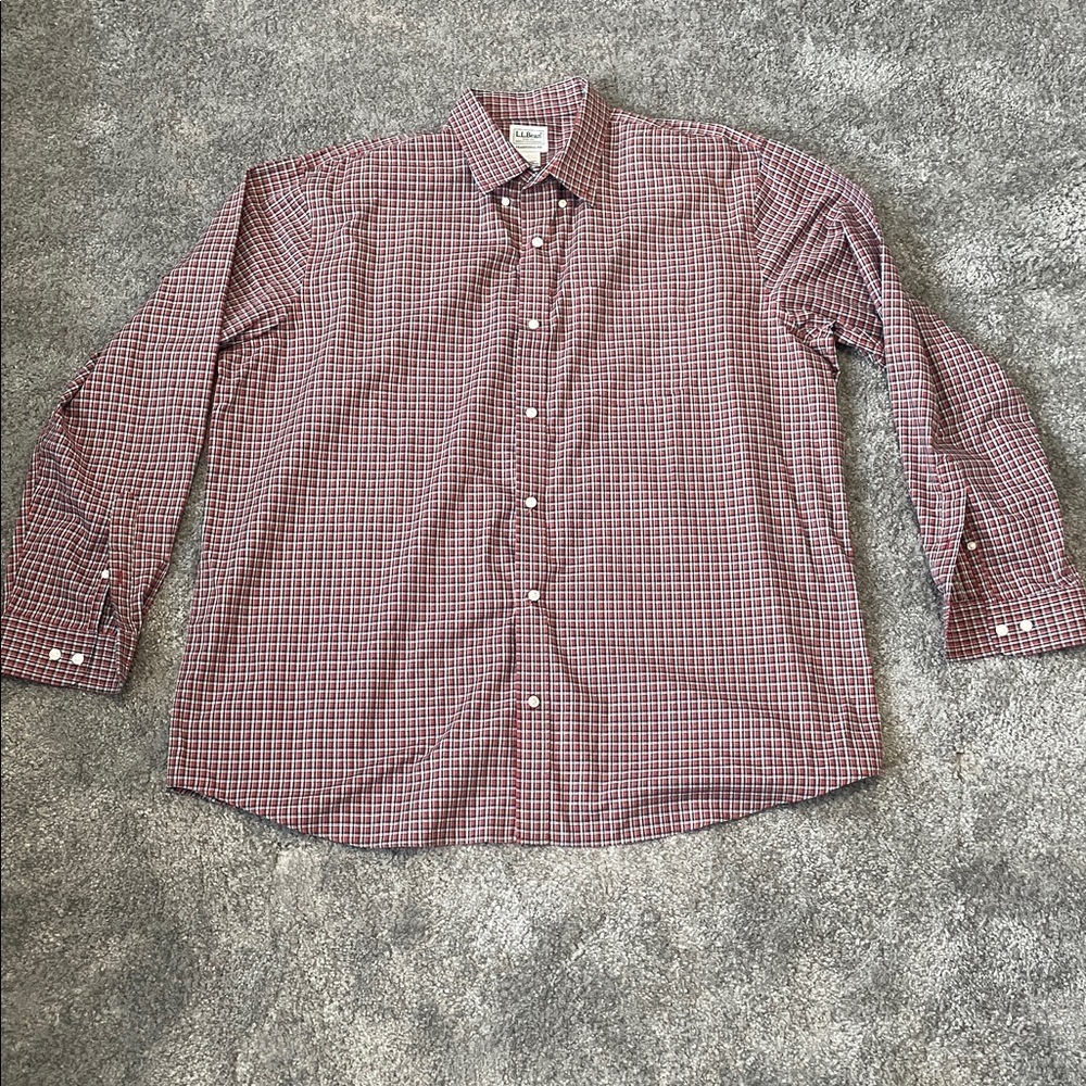 EC L.L. Bean Button Up Orange / Navy Plaid Shirt - Size XL REG
